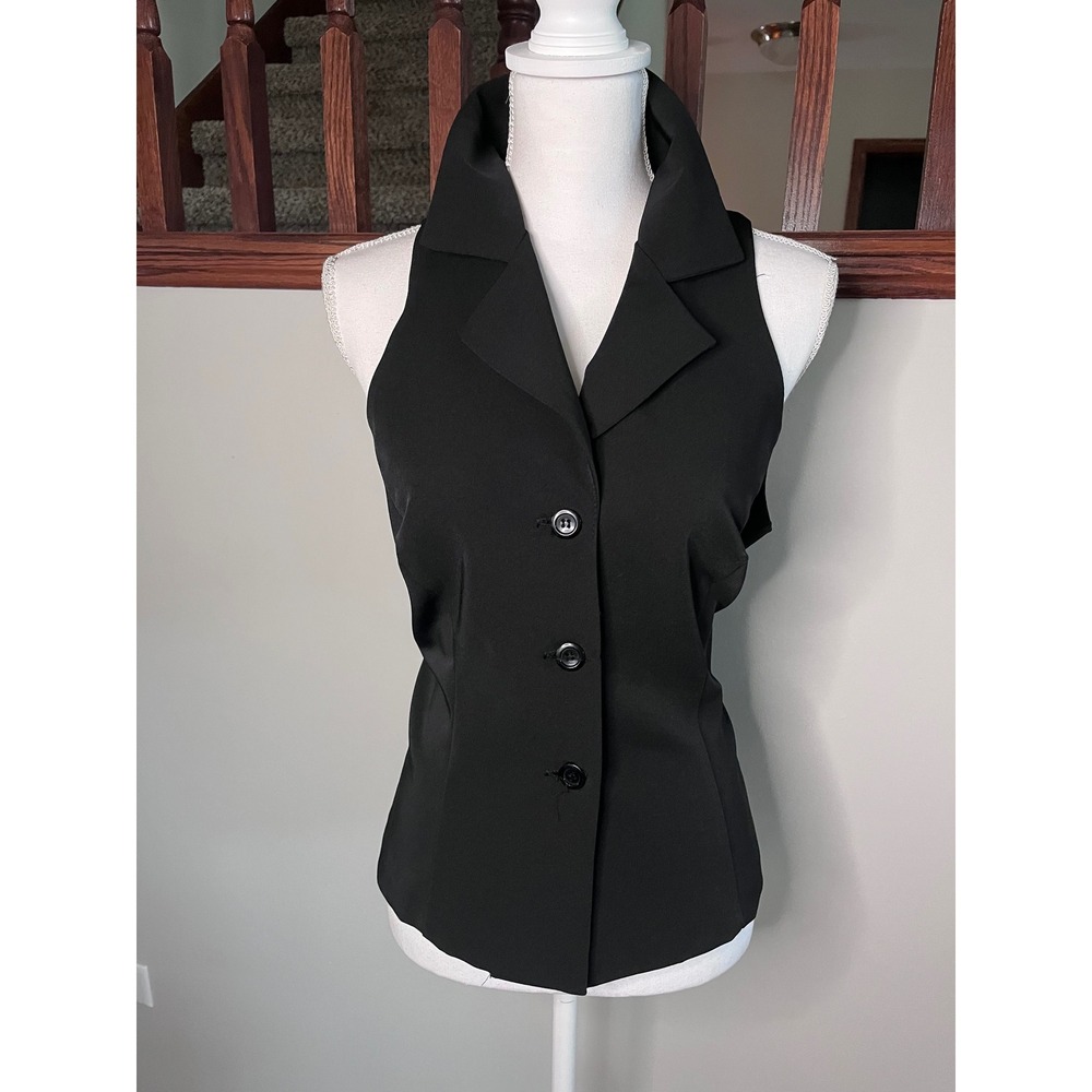Breakin Loose Black Halter Vest Top Notched Lapel Open Back Size 13/14 Womens